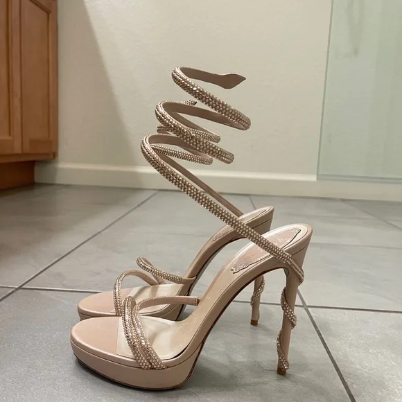 Rene Caovilla Beige Spiral Strap Heels - Picture 6 of 10
